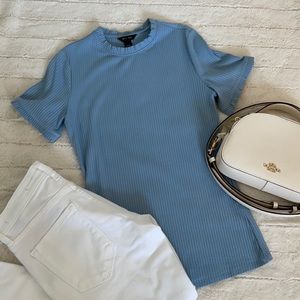 RW&Co. Blue Top with Ruffled Collar and Sleeves